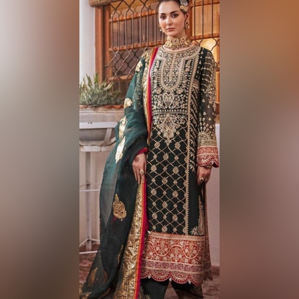 Indian Boutique Green and Gold Embroidered Wedding Dress